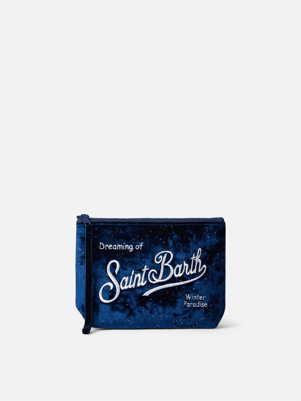 Pochette Aline blu navy con ricamo logo