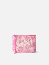 Rosa Tweed-Pochette Aline mit Logo-Stickerei