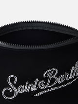 Schwarze Samtpochette Aline mit Strass-Logo