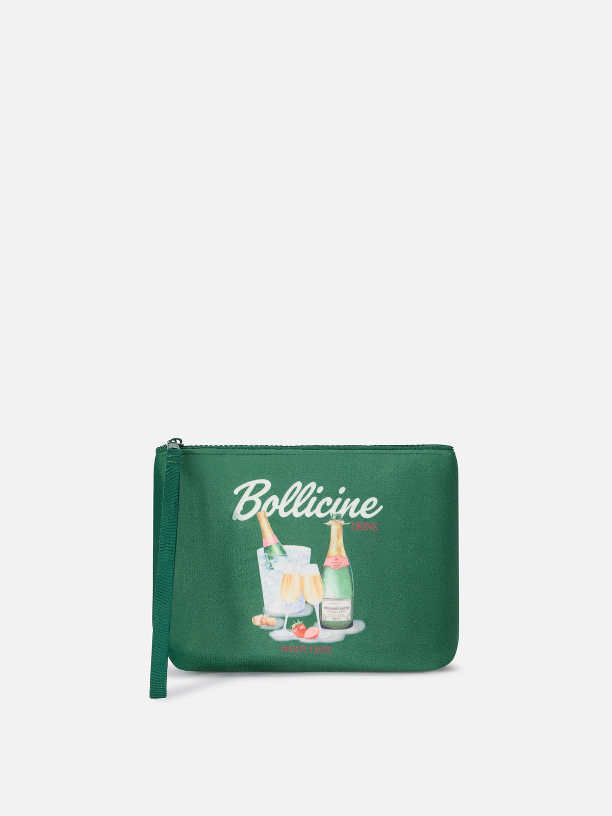 Green Aline pochette with Bollicine print