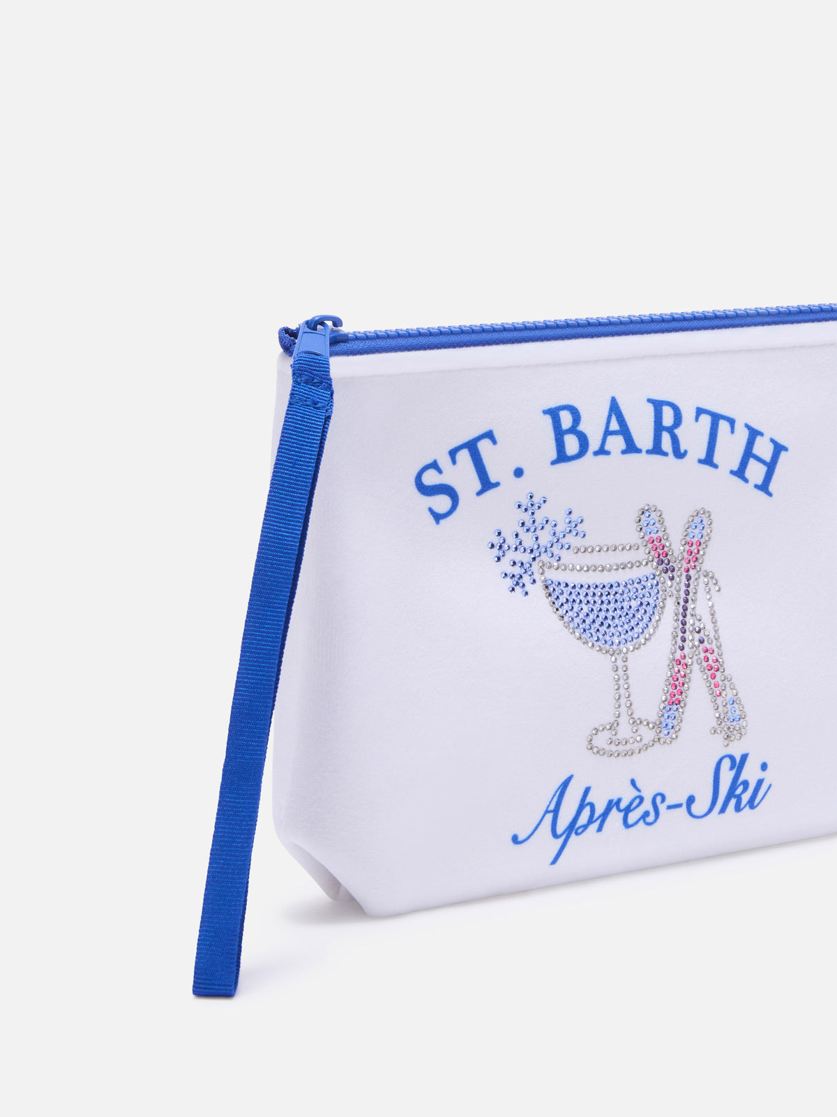 Off white Aline pochette mit Après-Ski-Print und Strasssteinen 