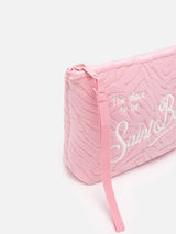 Pochette Aline in spugna rosa con motivo zebra embossed