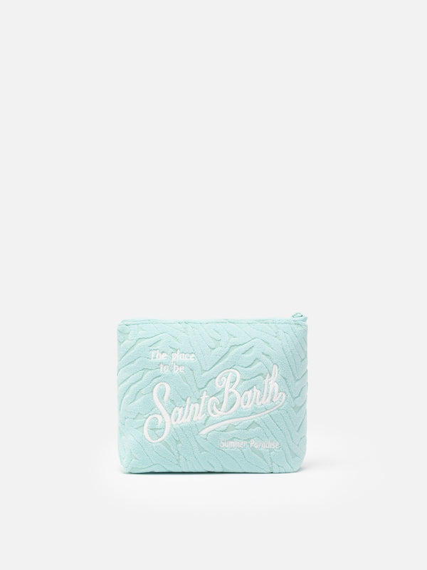 Aline water green zebra embossed terry pochette