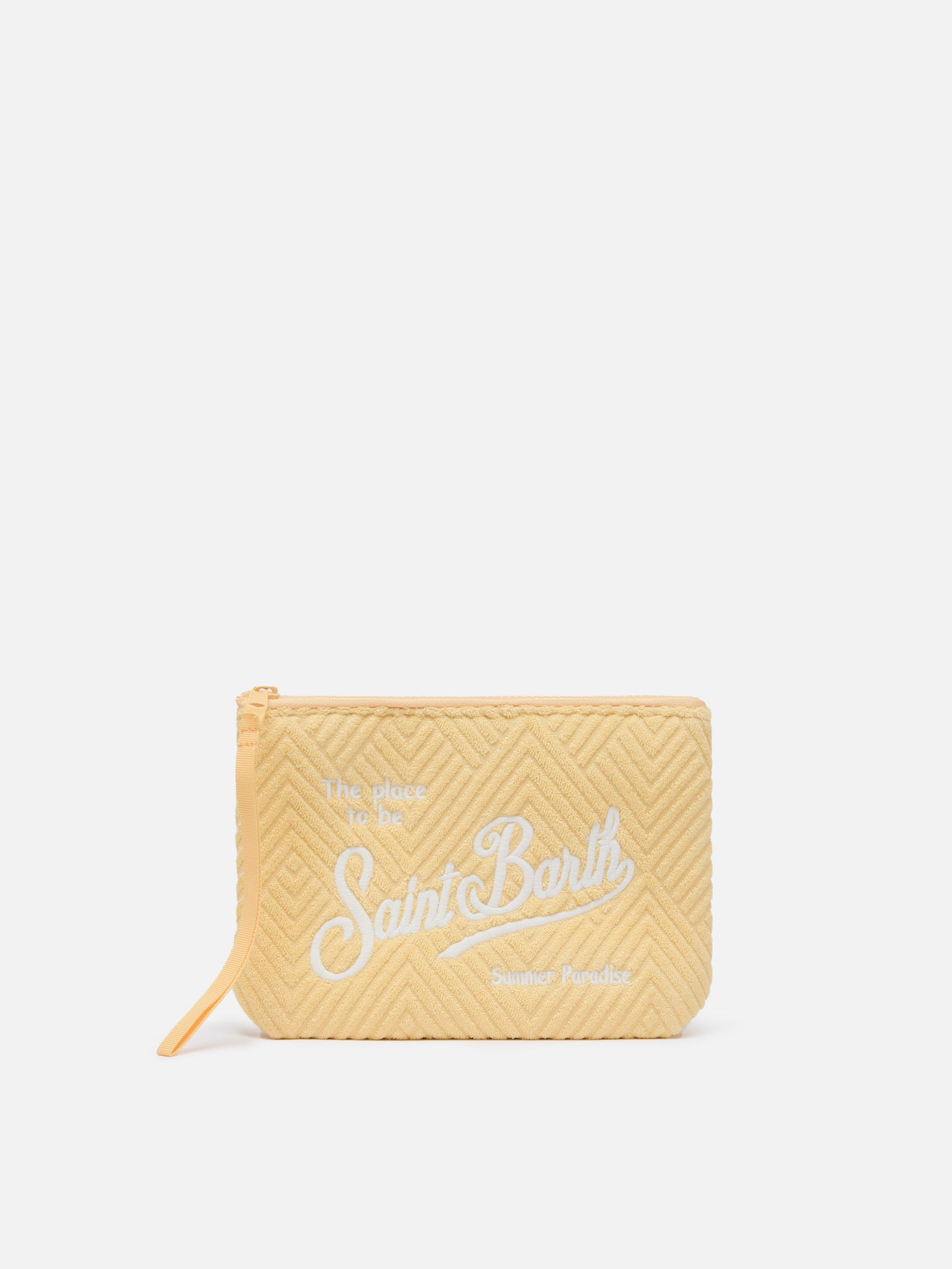 Pochette Aline in spugna gialla con motivo check embossed