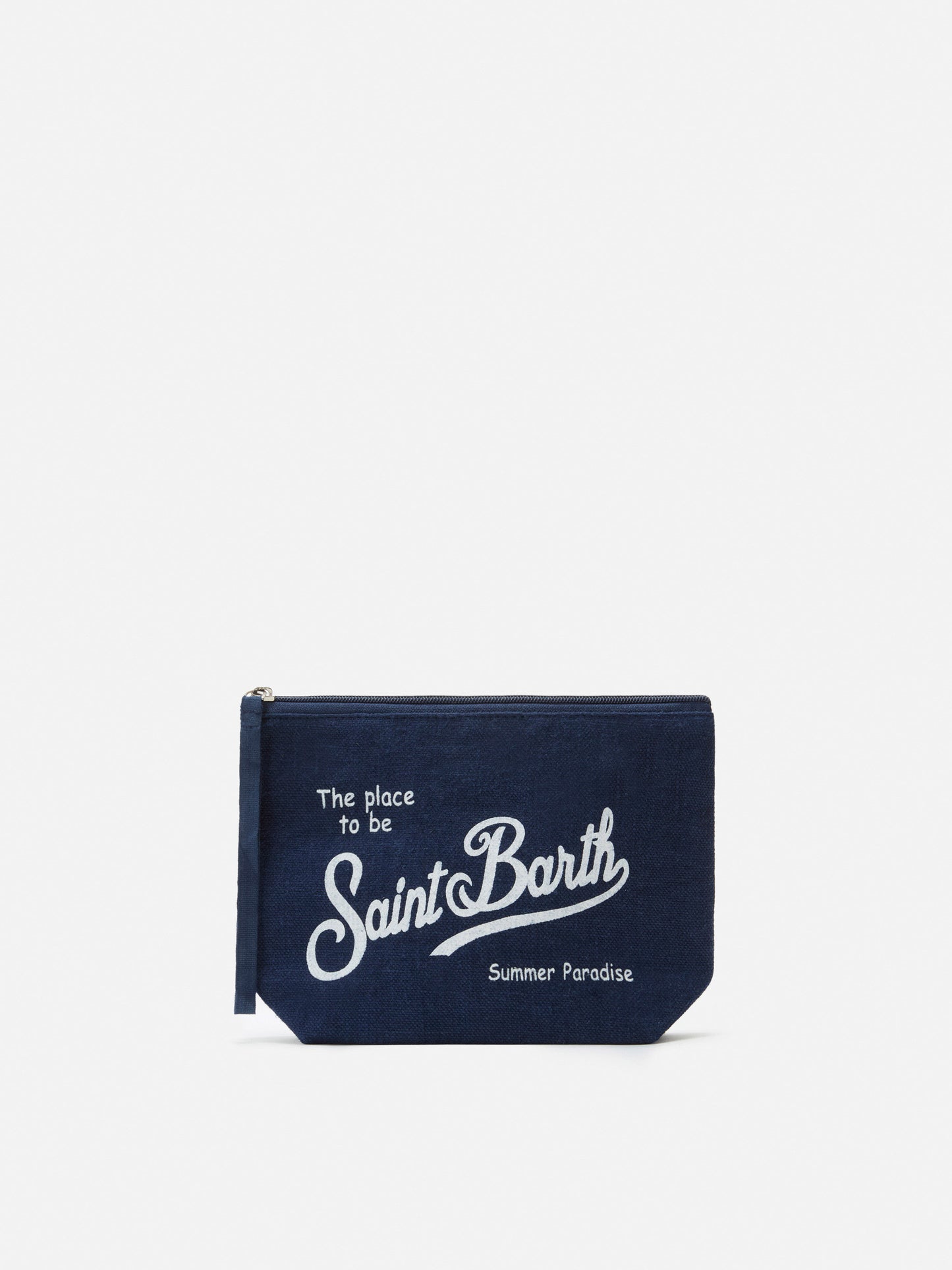 Aline navy blue solid color linen pouch