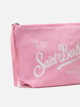 Aline pink solid color linen pouch
