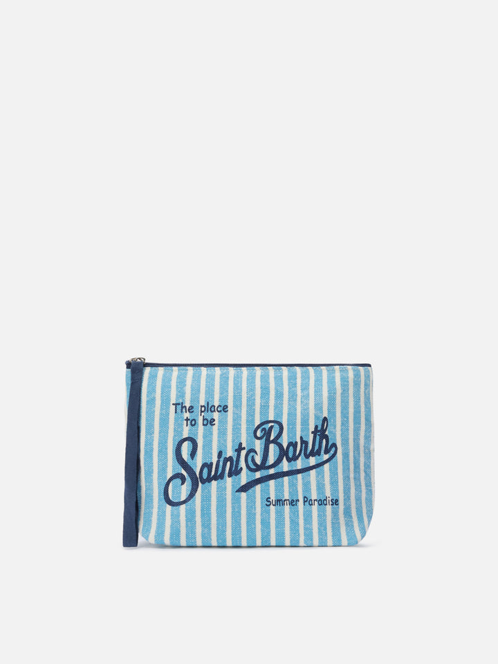 Aline linen pouch with light blue striped pattern