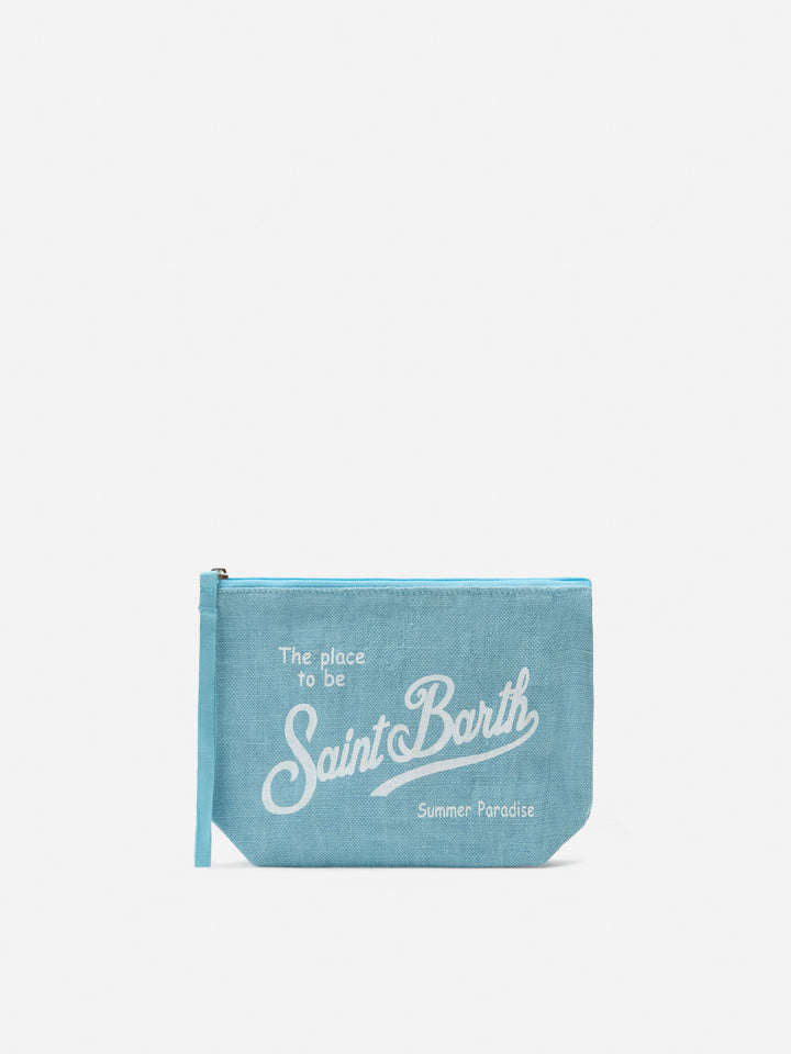 Aline light blue solid color linen pouch