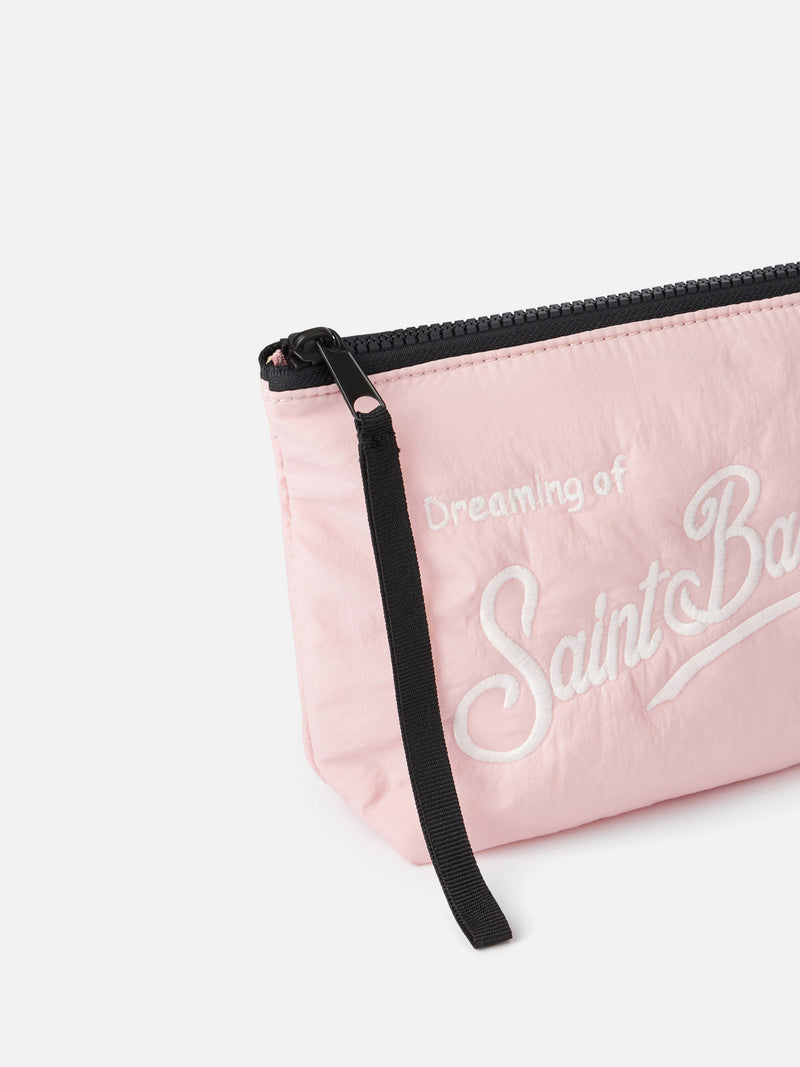 Pochette imbottita rosa Aline con ricamo logo