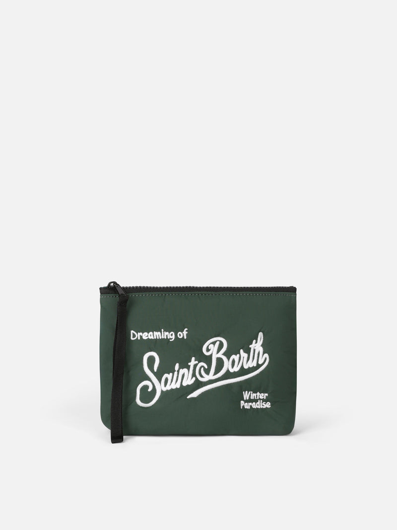 Green puffer pochette Aline with logo embroidery