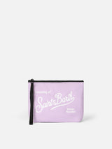 Fliederfarbene Puffer-Pochette Aline mit Logo-Stickerei