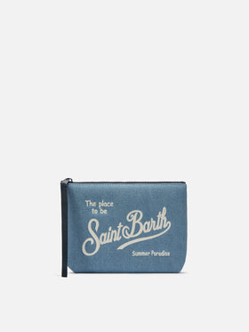 Aline blue denim-effect pouch