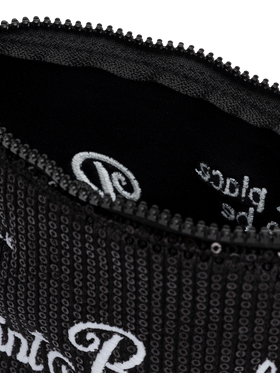 Schwarze Aline-Pochette mit Pailletten und aufgesticktem Logo