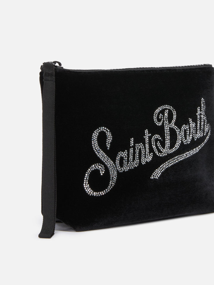 Aline Velvet Pouch in black velvet with rhinestones