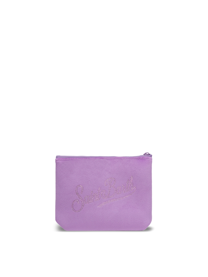 Aline lilac velvet pochette with Saint Barth rhinestone logo - MC2 Saint Barth