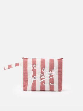 Aline Soft L Pochette aus Baumwollleinen mit Streifenprint