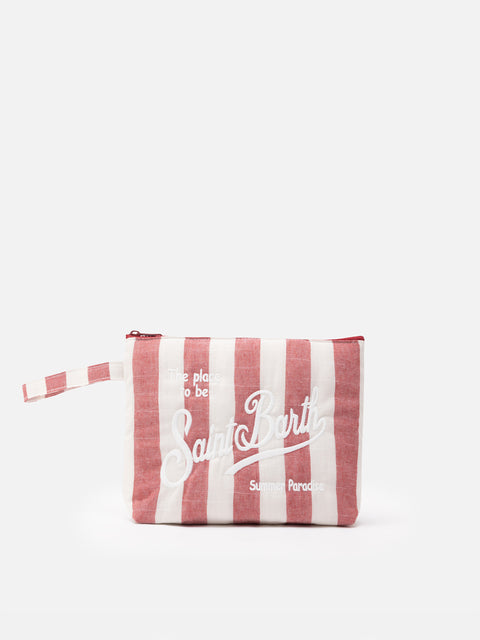 Aline Soft L cotton linen pochette with striped print - MC2 Saint Barth