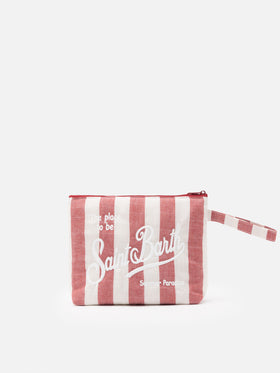 Aline Soft L Pochette aus Baumwollleinen mit Streifenprint