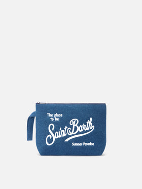 Aline dark blue denim-effect pouch