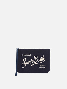blue Aline in misto lana blu navy pochette con ricamo del logo 