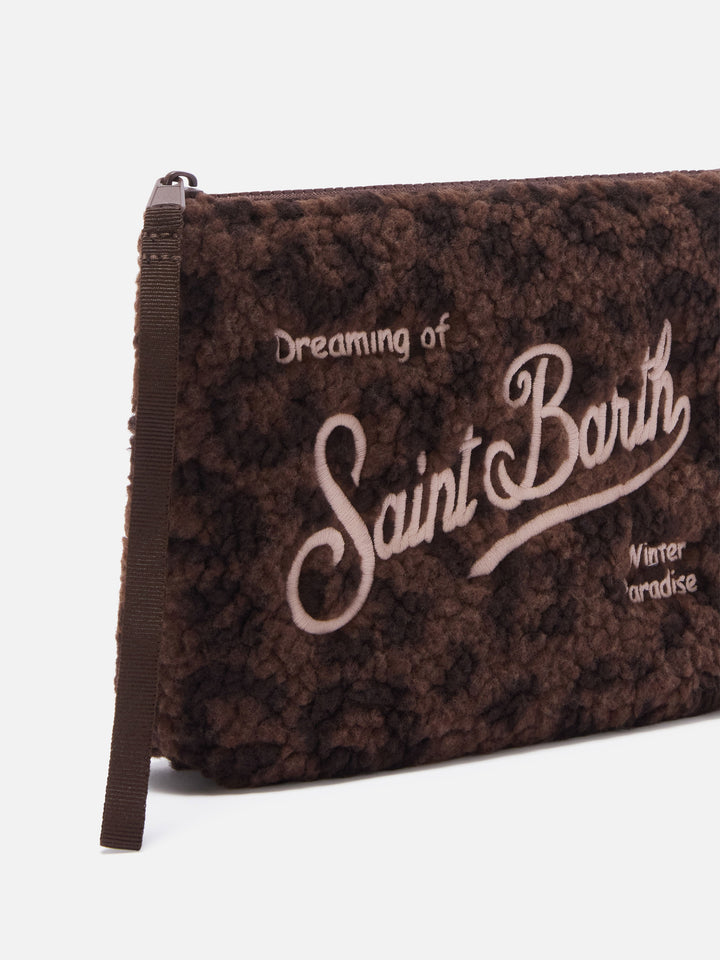 Pochette Aline in tessuto teddy con stampa leopardata