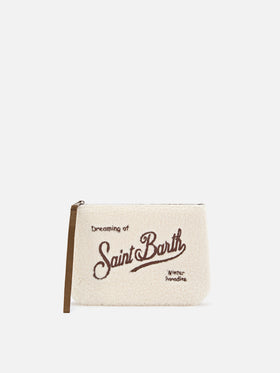 Teddy pochette beige Aline avec broderie logo marron 