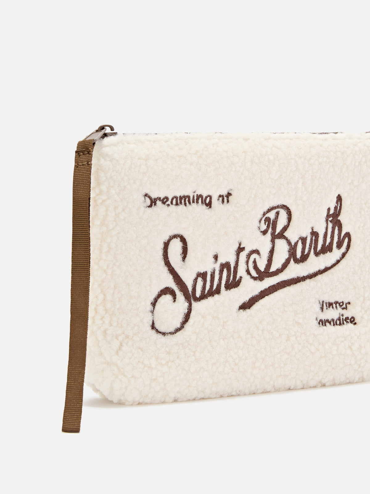 Teddy pochette beige Aline avec broderie logo marron 