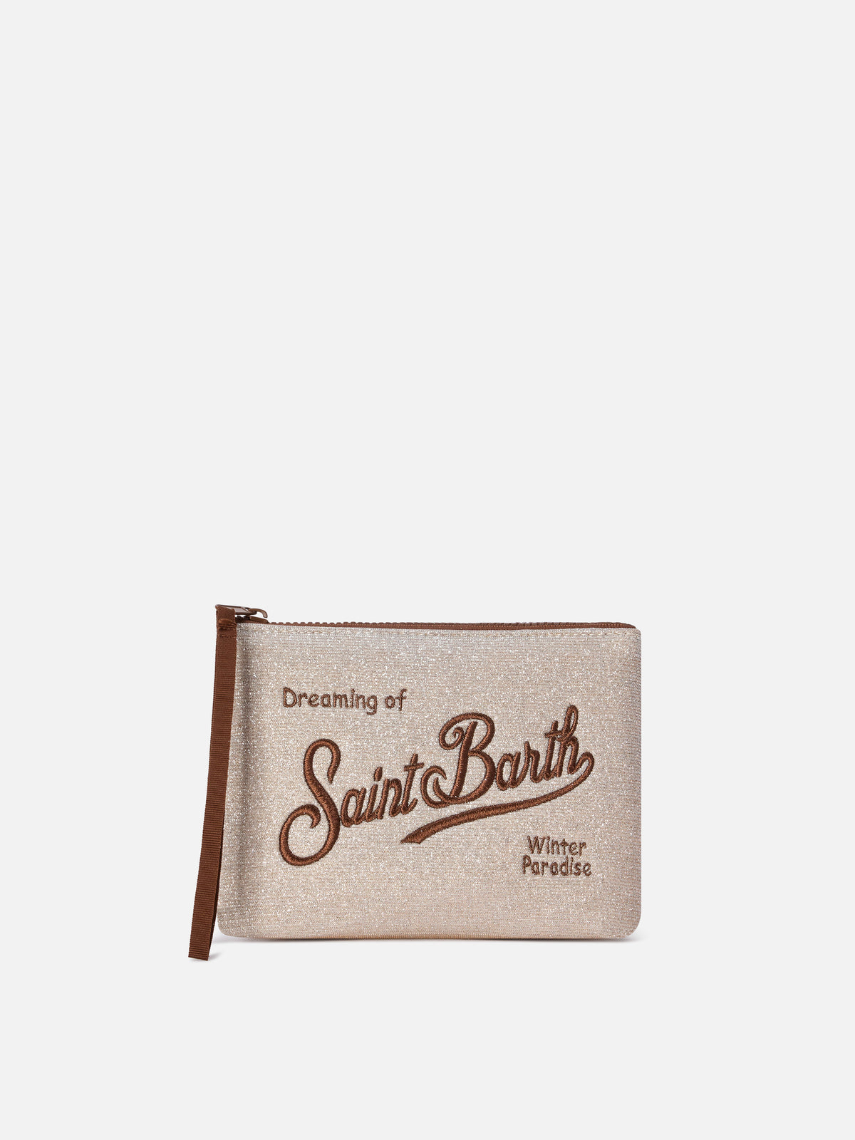 Bolso de mano de lurex beige Aline con bordado del logotipo pochette 