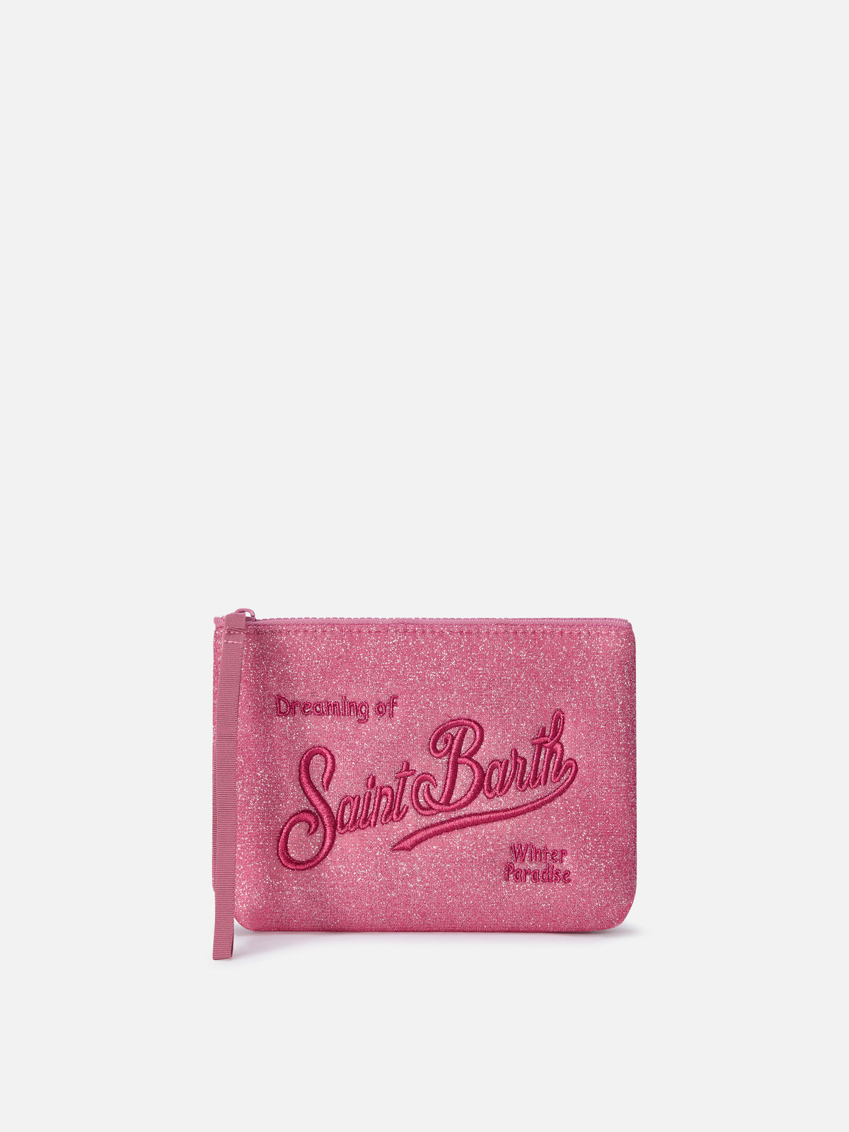 Pochette Aline fucsia in lurex con ricamo logo