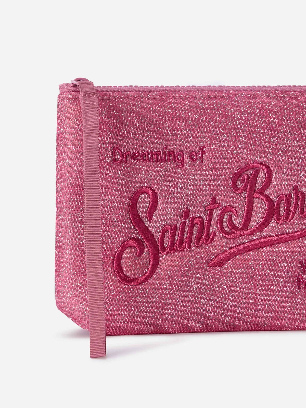 Pochette Aline fucsia in lurex con ricamo logo