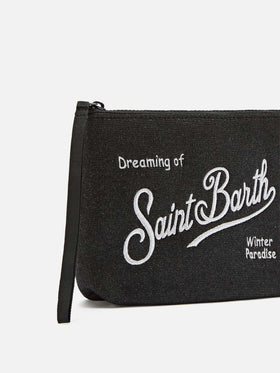 Pochette Aline nera in lurex con ricamo logo