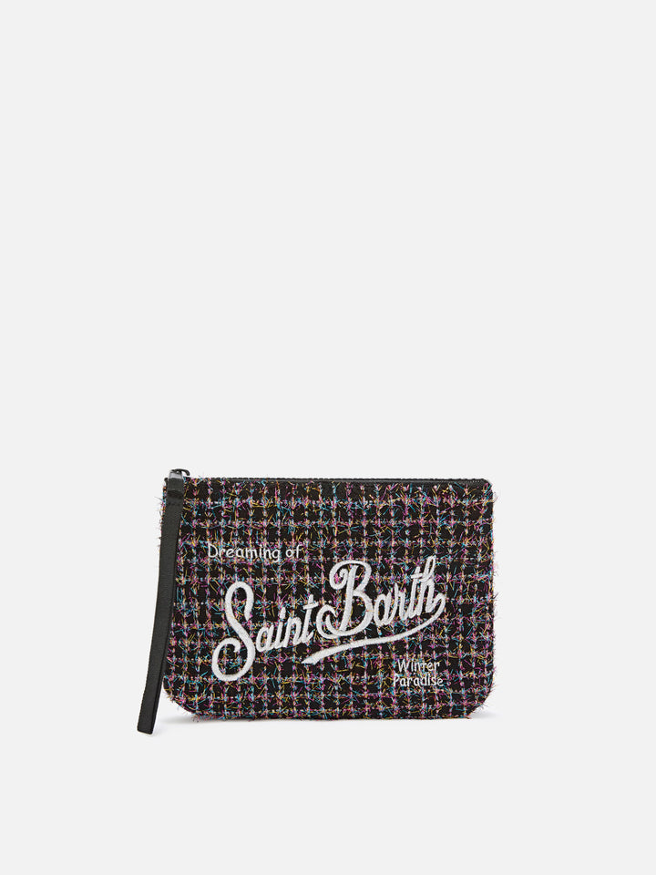 Schwarze Aline-Tweed-pochette mit Logostickerei 
