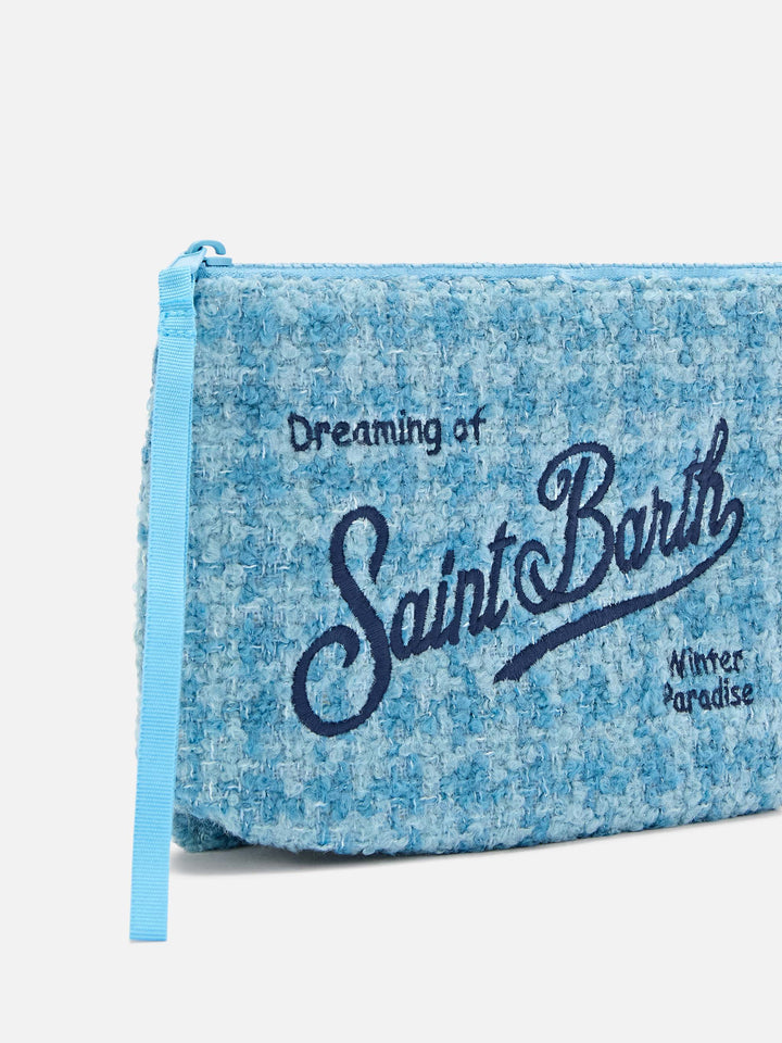 Leichte blue aus Tweed Aline pochette mit Logostickerei 