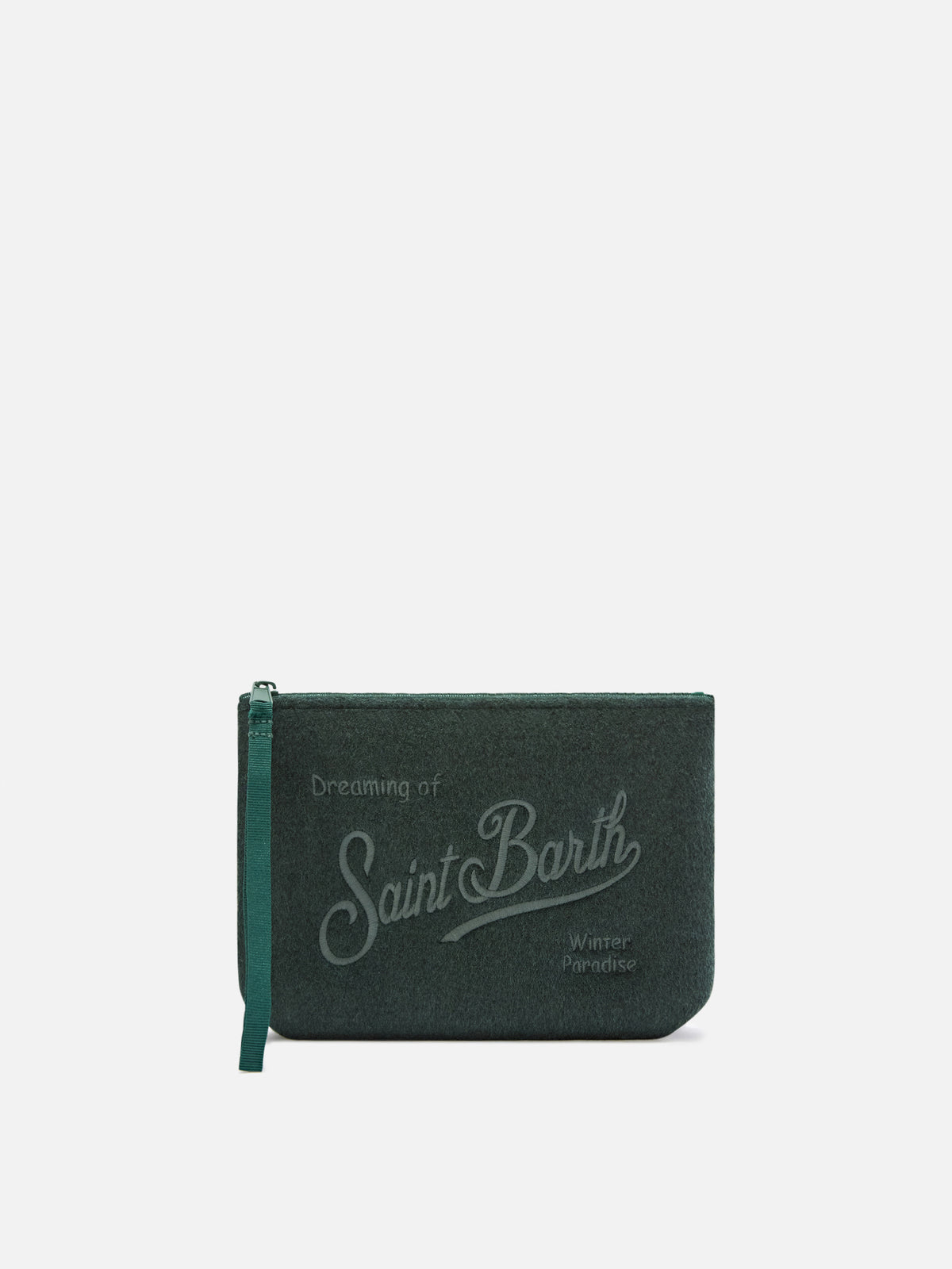 Green Aline felt pochette with logo embroidery