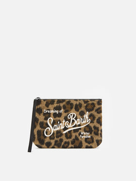 Feutre Aline pochette avec imprimé léopard et broderie logo 