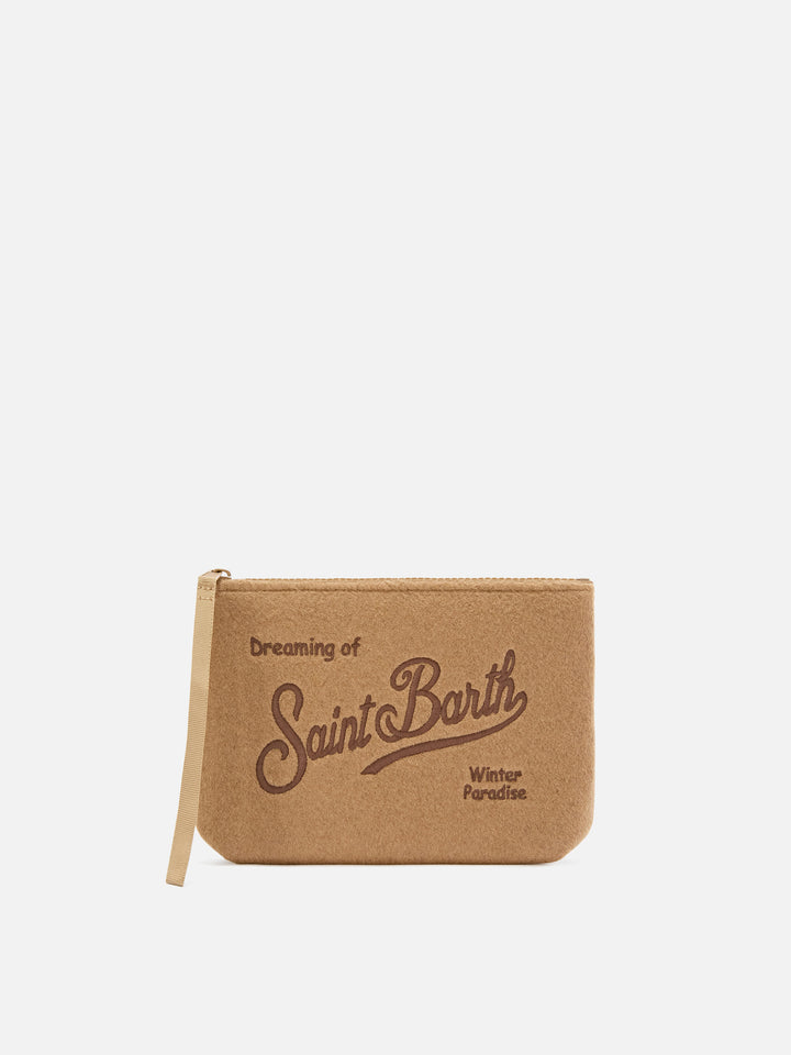 pochette de fieltro Beige Aline con bordado del logo 