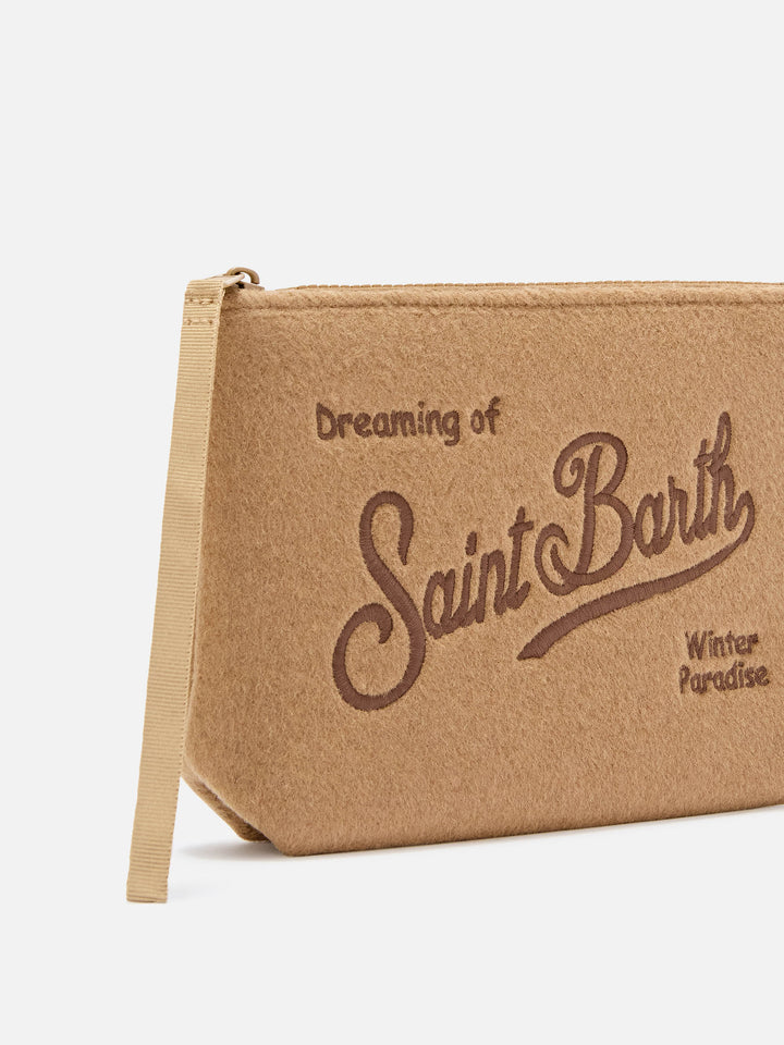 pochette de fieltro Beige Aline con bordado del logo 