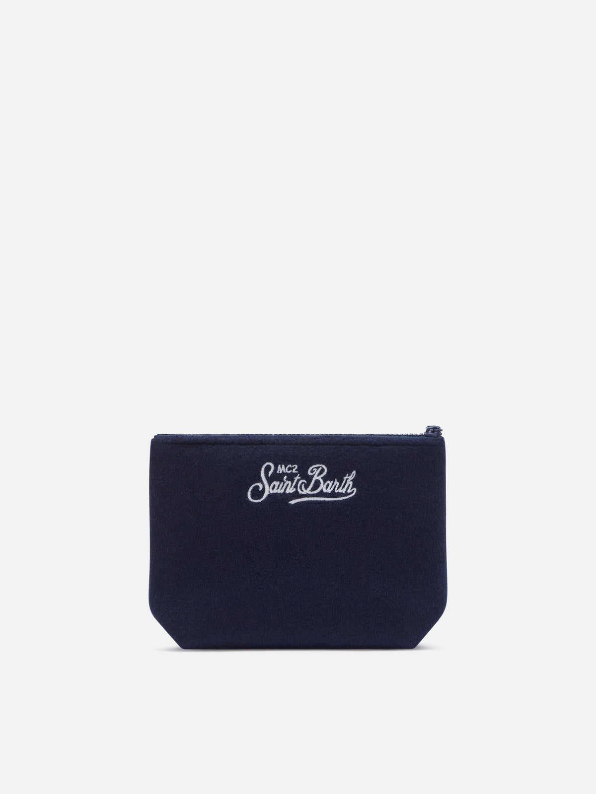 Marineblauer blue Aline-Filz pochette mit gestickten Blumen und Herzen 