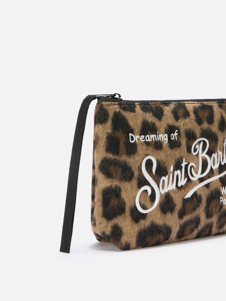 Aline Felt Pouch in leopard wool blend