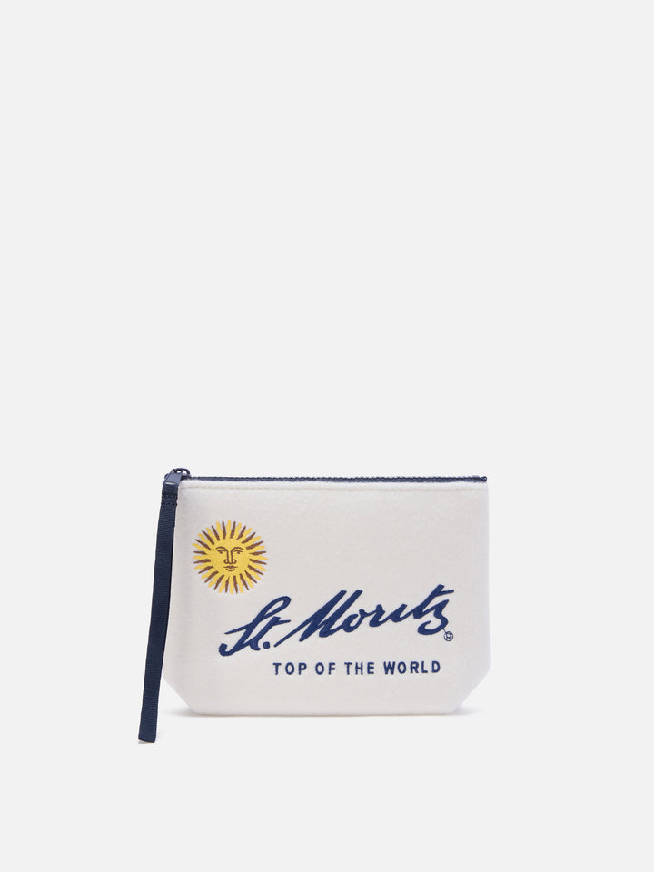pochette de fieltro color blanco roto con bordado St. Moritz | Special edition 