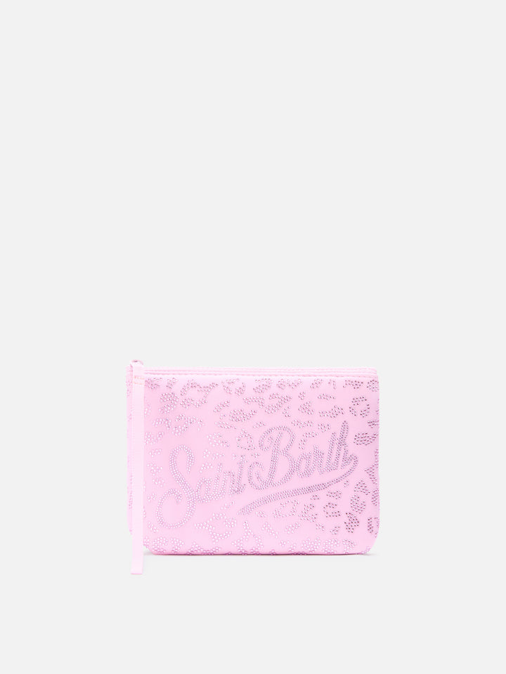 Aline Scuba-Pouch mit Leopardenprint und Strassverzierung 