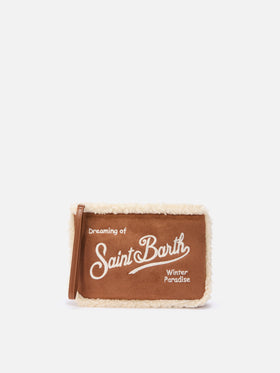 Aline Shearling Pouch in sherpa and camel faux suede