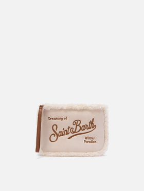 Borgoña Aline de pelo sintético efecto shearling pochette con bordado del logo 