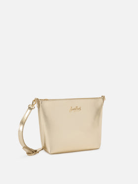 Aline bag in gold laminated leather with metal logo plaque