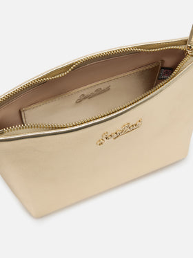 Aline bag in gold laminated leather with metal logo plaque