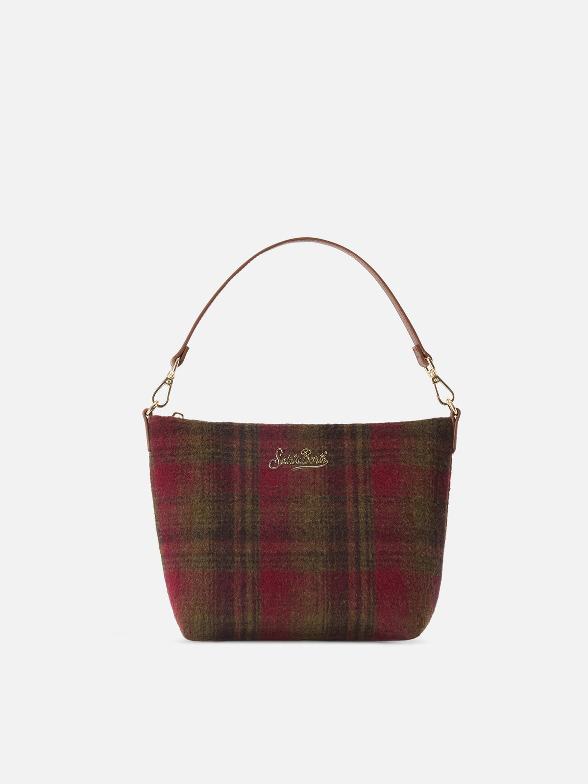 Sac porté épaule Aline à motif tartan et anses en cuir 