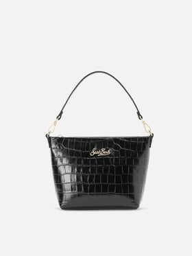 Borsa a spalla Aline Bag in pelle stampa cocco nera