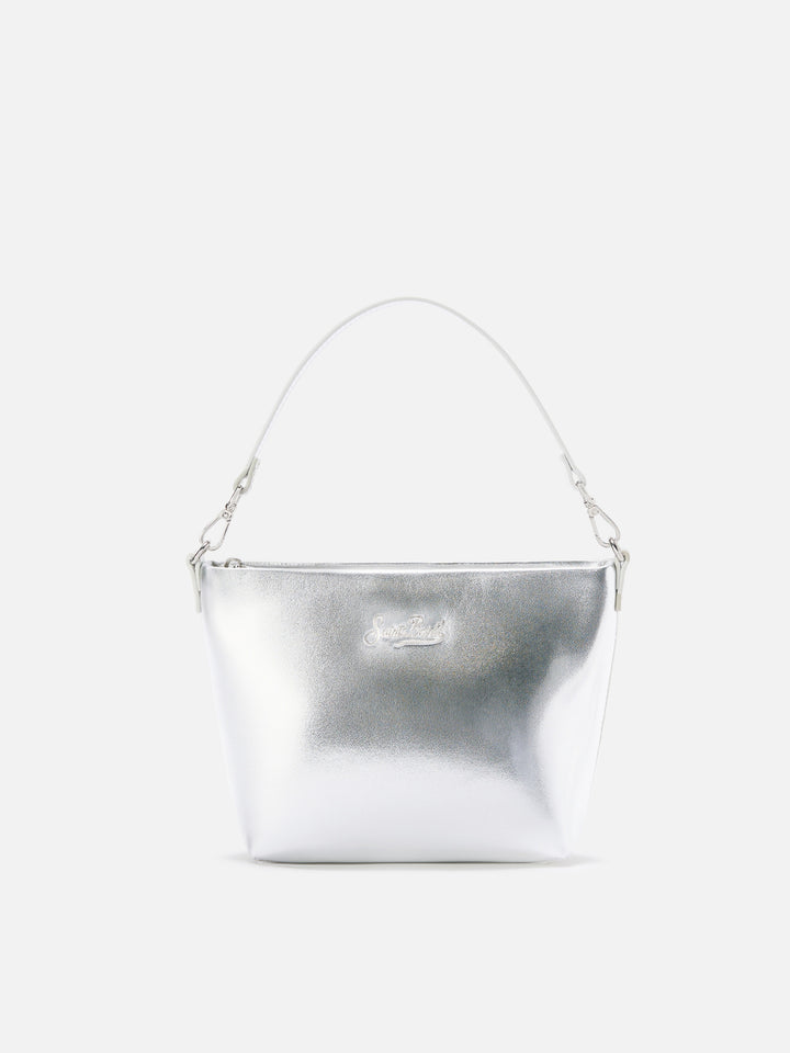 Borsa a spalla Aline Bag in pelle laminata argento