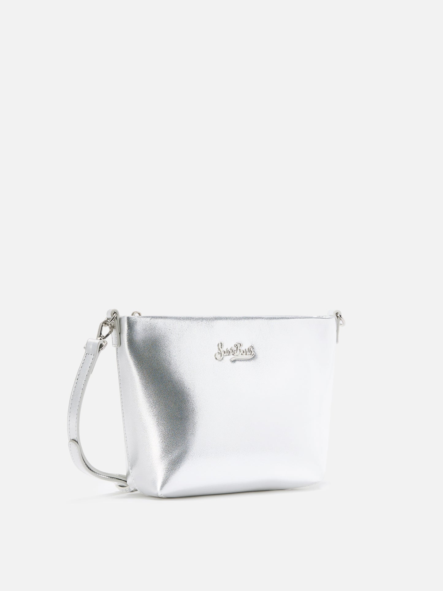 Borsa a spalla Aline Bag in pelle laminata argento