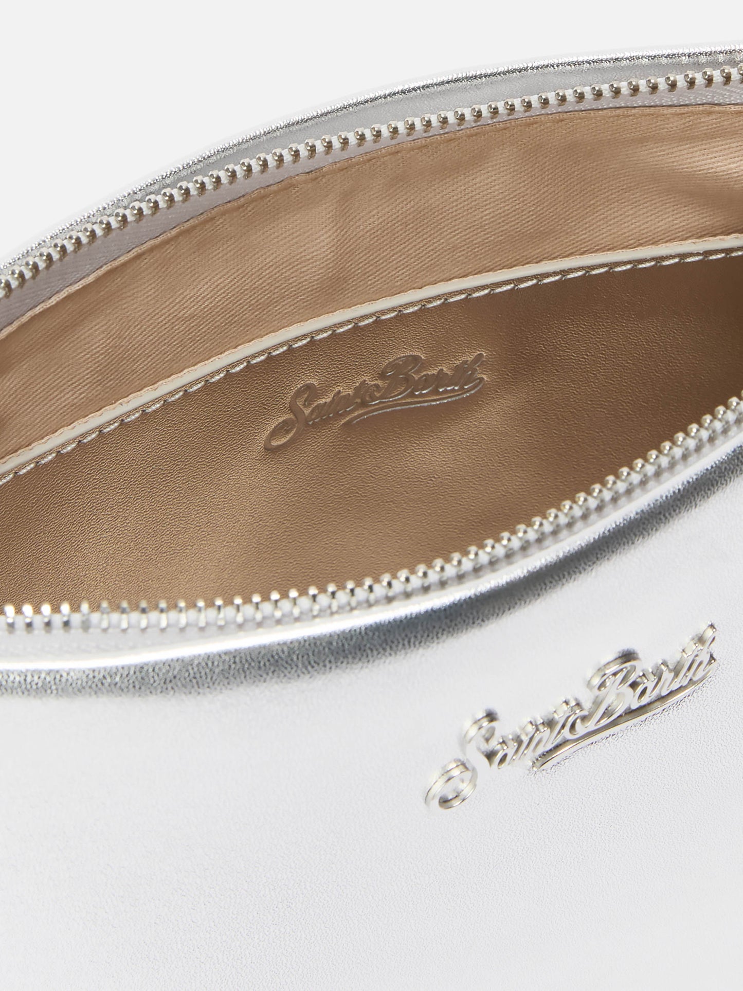 Borsa a spalla Aline Bag in pelle laminata argento